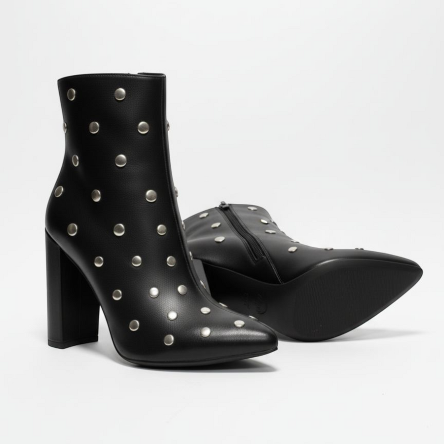 Women's Studded Block Heel Ankle Boots - SiR001