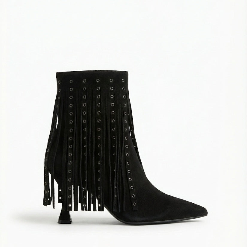 Suede Fringe Ankle Boots - SiR001